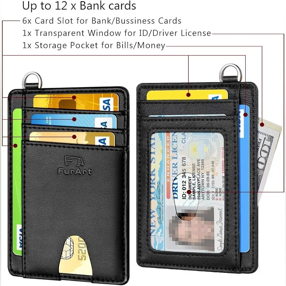 Black Leather Wallet Women Card Money Holder RFID Block Slim Minimalist Pocket